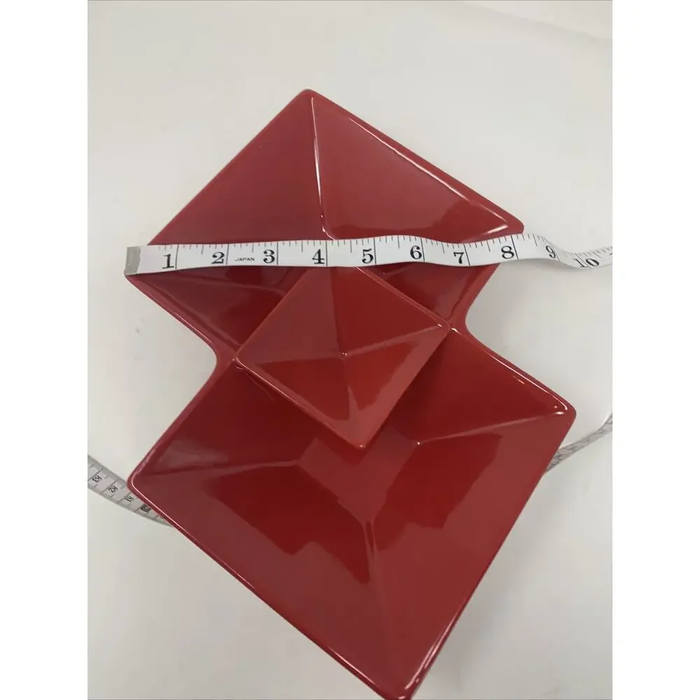 Retro Red Ceramic Geometric Candy/Relish Candy Dish 12x8